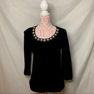 August Silk black long sleeve jeweled top size S:)